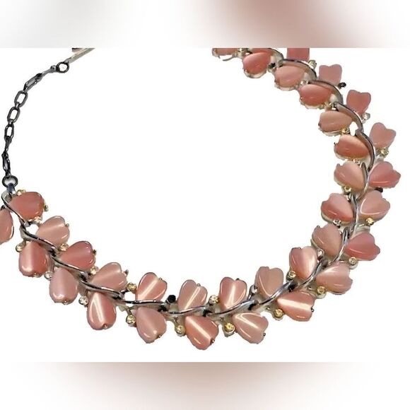 Vintage Pink Lisner Necklace, silver tone - Picture 1 of 8